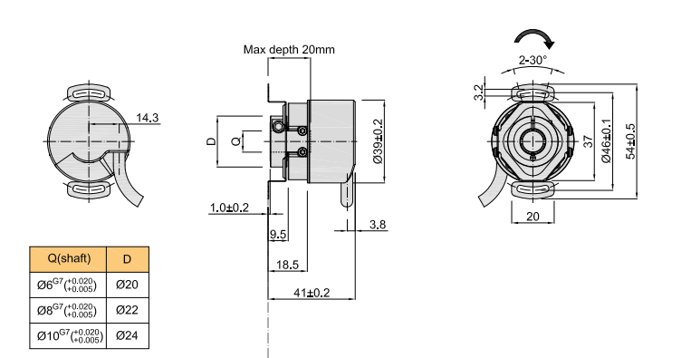 6-10mm Shaft Multi-turn Encoder Angle Sensor Ssi Km39 19bits-32bits High...